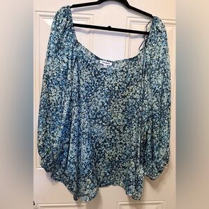 Steve Madden Off Shoulder Black Green and Blue Flower Print Blouse Size 2X